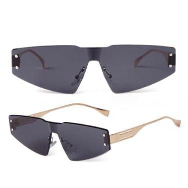 Imagem de HCHES Óculos de Sol Femininos e Masculinos com Armação Dourada, Sem Aro e com Proteção UV400 e Lentes Degradê (6)