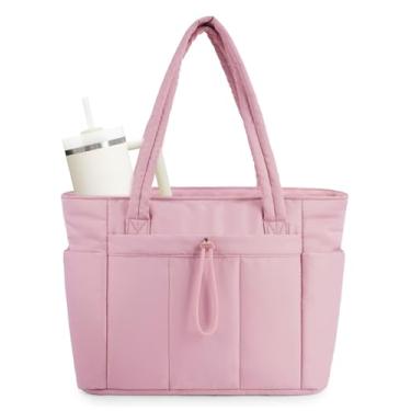 Imagem de Wandering Nature Sacola acolchoada com porta-copos, compartimento para laptop e capa de carrinho para viagens, trabalho, enfermeiras, mulheres, 03 - Rosa, Large