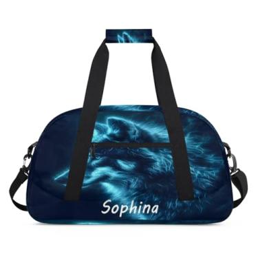 Imagem de Bolsa esportiva personalizada, animal, lobo, galáxia, universo com nome, bolsa de dormir personalizada, bolsa de fim de semana, bolsa de treino para dança, balé, academia, ginástica, mala, viagem