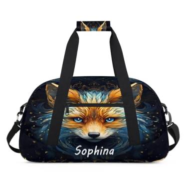 Imagem de Bolsa esportiva personalizada, animal, lobo, galáxia, universo com nome, bolsa de dormir personalizada, bolsa de fim de semana, bolsa de treino para dança, balé, academia, ginástica, mala, viagem