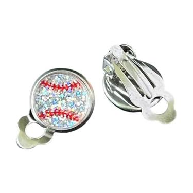 Imagem de Brincos femininos com clipe de rúgbi, futebol, beisebol, futebol, basquete, voleibol, para mulheres, não furado, esportivo, divertido, acrílico, jogos, joias de dia para fãs, Zinco acrílico, Sem pedra