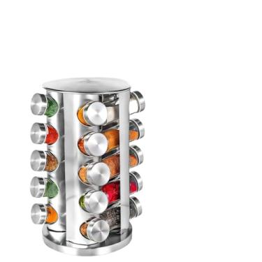Imagem de Porta Condimentos Giratorio，Kit Com Porta-Temperos Giratório de Inox (1 unidade) + 20 Potes de 100ml + 20 Etiquetas + Caneta