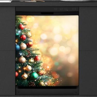Imagem de Árvore de Natal colorida capa magnética para lava-louças, capas magnéticas para decoração de lava-louças, capa magnética para porta de geladeira, decalque de geladeira para cozinha, eletrodomésticos