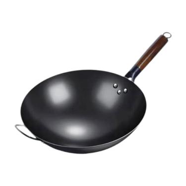 Imagem de Ioensy Frigideira Wok de Ferro Sem Revestimento Prática Panela de Cozinha Panela Wok Omelete Chinesa Frigideira Antiaderente Panela Wok para Uso Doméstico, Alça de Assistência Xl