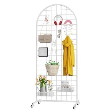 Imagem de VGMiu Painel de parede quadriculado, 1 peça de suporte de exibição de 6 x 1,5 m, painéis de parede de grade branca, prateleiras de exibição de varejo móveis, grade de piso, resistente, com roda para