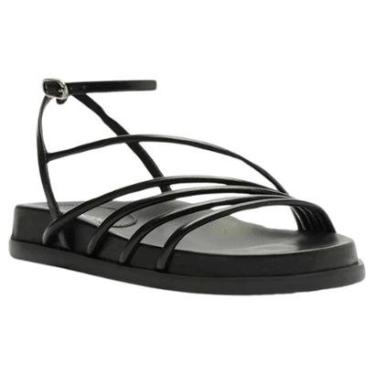 Imagem de Sandália Arezzo Rasteira Preta Couro Tiras Diagonais-Feminino