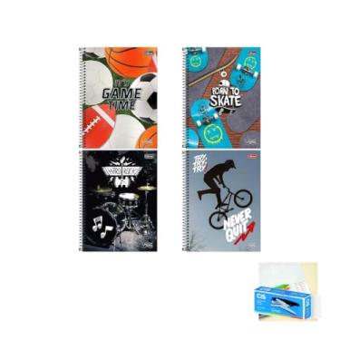 Imagem de Kit Caderno Universitário Vibe Masc 80 Folhas + Caneta Esferográfica 0.7mm + Grampeador Alicate S-150