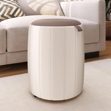 Imagem de Puff Redondo Luxo para Quarto ou Sala – Banqueta Estilo Penteadeira Decorativa(OFF White)