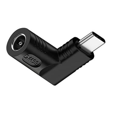 Imagem de NFHK Tomada CC 5,5 x 2,1 mm Entrada para USB-C Tipo-C Angular 90 Graus Adaptador de carregamento para Laptop Phone