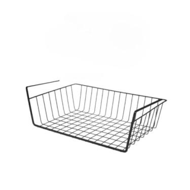 Imagem de Cesto Organizador Aramado Prateleira Grande Suspenso Armário Inox (1 PEÇA PRETO)