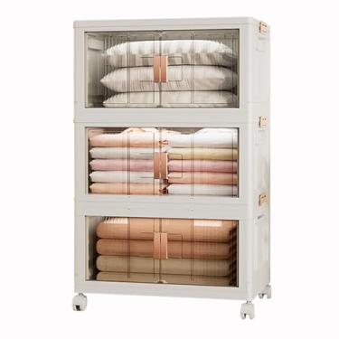 Imagem de SPXMQSS Caixas de armazenamento de plástico, caixas de armazenamento empilháveis com abertura frontal, caixa de armazenamento dobrável com tampas e rodas, oragnizadores de armário e itens essenciais