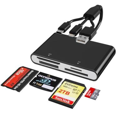 Imagem de Leitor Memory Stick Pro Duo – Leitor de cartão de memória 4 em 1 com triplo Lightning/USB-C/USB-A para cartão SD/Micro SD/MS/xD-Picture, adaptador Sony Cybershot Memory Stick Pro Duo para iPhone