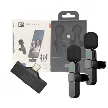 Imagem de Microfone Condensador Duplo de Lapela Wireless Tipo C sem Fio 2.4GHz K9-TC-2IN1, Preto, 80mAh, Redução de Ruído, 10 Horas de Bateria