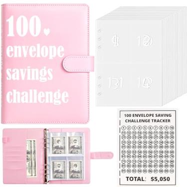 Imagem de Fichário de desafio de 100 envelopes, maneira fácil e divertida de economizar US$ 5.050, 2023 Desafios de economia Fichário de orçamento com envelopes de dinheiro para planejador de orçamento e rosa