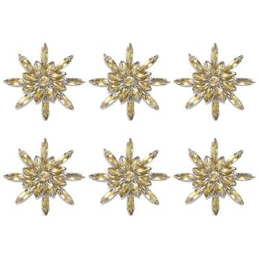 Imagem de FINGERINSPIRE 6 peças de apliques de strass de vidro floco de neve 4,3 x 4,3 cm costurados em strass amarelo aplique de casamento nupcial enfeites decorativos com contas para decoração de roupas de