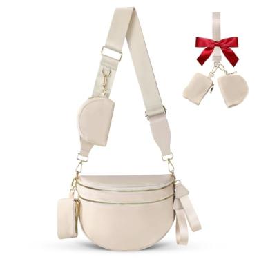 Imagem de Bolsa transversal feminina quadriculada, bolsas de bumbum para mulheres, pochetes para meninas, pequena bolsa de ombro de nylon quadriculada moderna, Bege, One Size