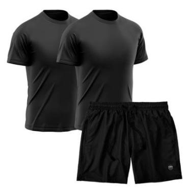 Imagem de Kit 2 Camisetas Dry Treino Fitness Academia + Short Bermuda Preto-Masculino