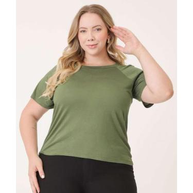 Imagem de Blusa Plus Size Feminina Básica Manga Curta Marisa-32028, Verde, G4