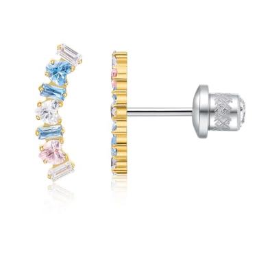 Imagem de Limerencia Brincos de titânio hipoalergênicos de grau de implante G23 Tragus 20G Helix Cubic Zirconia Studs F136 Titanium Piercing Post para mulheres orelhas sensíveis, Titânio, Sem pedra preciosa