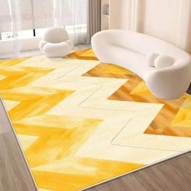 Imagem de Tapetes grandes amarelos abstratos para sala de estar, sofá de luxo, decoração de área, tapete para casa e quarto (4,5 x 6,5 pés (140 x 200 cm) / JH0027-Flannel-1)