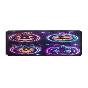 Imagem de Qilmy Tapete de corredor de abóbora colorido brilhante de Halloween 183 x 61 cm, antiderrapante, antifadiga, confortável, tapetes longos, para quarto, sala de estar, banheiro, corredores, entrywa864