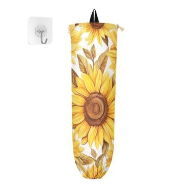 Imagem de xigua Suporte de parede vintage para bolsa de plástico de girassol com cordão, pacote com 2, organizador de sacolas de compras reutilizáveis, decoração para bolsas, meias, roupas íntimas e gravatas