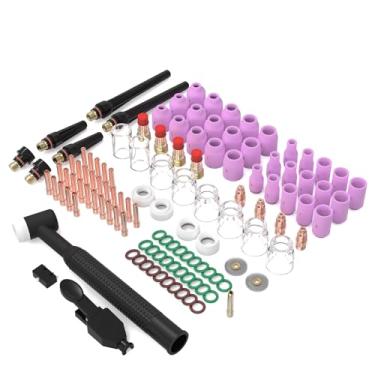 Imagem de Kit de tocha de soldagem TIG de 121 peças - bocal de alumina, pinças, lente de gás atarracada # 12 copo de vidro à prova de calor, consumíveis para WP-17/18/26