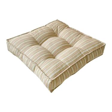 Imagem de Dualoai Almofada de chão para assento, pufe de chão quadrado para adultos, almofada de assento tufada para sala de jantar, para cozinha, uso doméstico, Cáqui