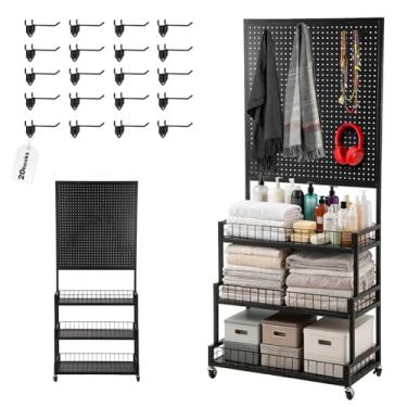 Imagem de Eastern Tree Suporte de exibição de quadro de metal de 3 camadas com painel de Pegboard, suporte de exibição de quadro de pegboard, painéis de placa de pinos, suporte de exibição de arte e varejo com