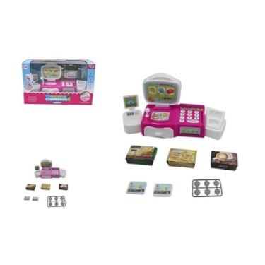 Imagem de Caixa Registradora Infantil com Som, 12 Peças, Inclui Alimentos de Brinquedo, Dinheiro Fictício, Leitor de Código de Barras, Cesta de Compras, Plástico Colorido, a partir de 3 Anos