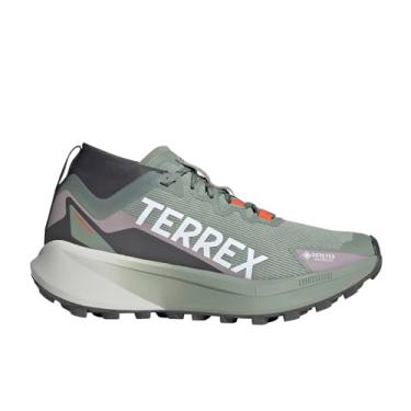 Imagem de adidas Tênis de corrida feminino Terrex Agravic Gore-tex Trail, Verde prata/branco/figo pré-amado, 41