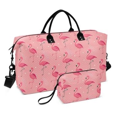 Imagem de Burbuja Bolsa esportiva de viagem feminina, flamingo em rosa, bolsa noturna, bolsa de ombro com manga de carrinho, tamanho grande