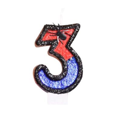 Imagem de Vela de aniversário temática aranha vermelha número bolo topo de bolo para crianças meninos meninas suprimentos de decoração de festa aranha (número 3)