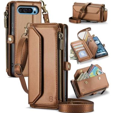 Imagem de Strapurs Capa tipo carteira compatível com Google Pixel 10 Pro XL com bloqueio de RFID, 10 cartões, couro sintético macio, alça de ombro magnética com zíper, capa para celular compatível com Pixel 10