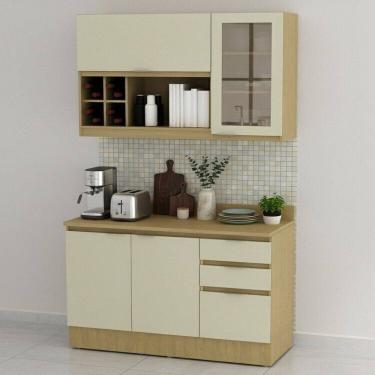 Imagem de Cozinha Modulada 4 Peças 1 Aéreo 1 Balcão 120cm com Rodapé e Tampo. Marrom