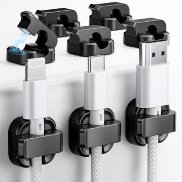 Imagem de Organizador de cabos magnéticos, pacote com 8, clipes de cabo adesivos fortes e suporte de fio de fácil abertura para mesa, carro, escritório, cozinha. Gerenciamento de cabos para carregador de