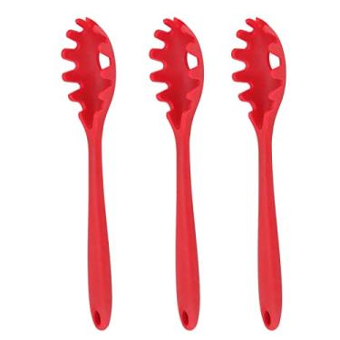 Imagem de Cryfokt 3 Pçs Colher de Macarrão de Silicone Resistente Ao Calor Macarrão Garfo Utensílio de Cozinha para Panelas Antiaderentes, Ideal para Entusiasta de Cozinha (Vermelho)