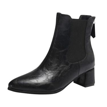 Imagem de Botas femininas de bico fino, salto grosso, design atraente confortável para roupas de outono inverno estilo versátil, Preto, 34