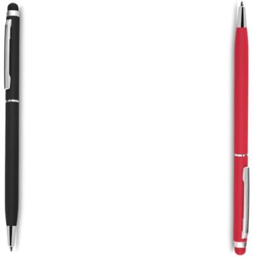 Imagem de Caneta Esferográfica Touch Screen Metálica, Corpo Emborrachado, Escrita Azul, Ponta Fina 0.7mm, Design Moderno, para Escritório, 14.5cm (Preto e Vermelho)