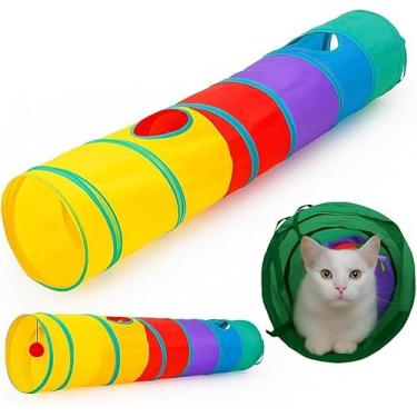 Imagem de Túnel Interativo para Gatos 4 Entradas – Dobrável, 120cm, com Bolinha | Enriquecimento Ambiental, Diversão, Exercício e Esconderijo para Felinos