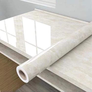 Imagem de Adesivos de cozinha Resistente a Agua/Óleo/Fogo/Alta Temperatura - Usável em fogão/armário/porta Inovação com Filme hot papel de parede cozinha papel de parede adesivo(10M*60CM-Bege Marmorizado)