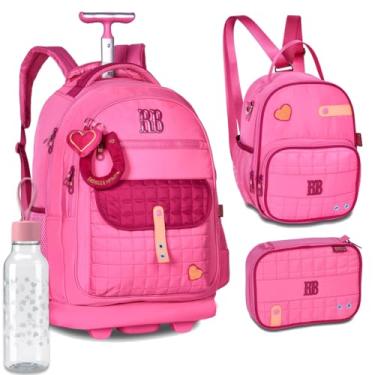 Imagem de Kit Mochila Rodinhas Rebecca Bonbon RB 26237 Rosa com Lancheira, Estojo Box e Garrafinha coleção 2026