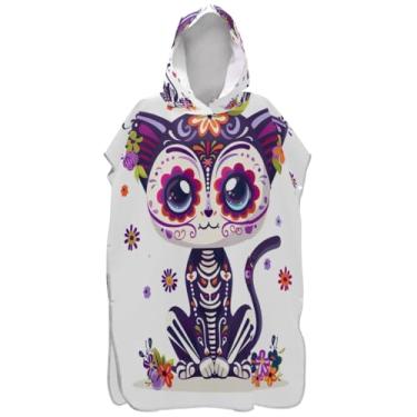 Imagem de Joisal Roupão de troca de poncho de surfe fofo de caveira de açúcar para banho de praia Adul toalhas com capuz plus size unissex adulto poncho com capuz