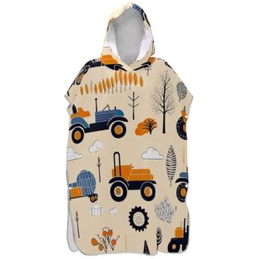 Imagem de Joisal Roupão de mudança de poncho de surfe para adultos, toalhas de banho de praia com capuz, ponchos de praia de secagem rápida, para homens, tratores de desenhos animados fofos