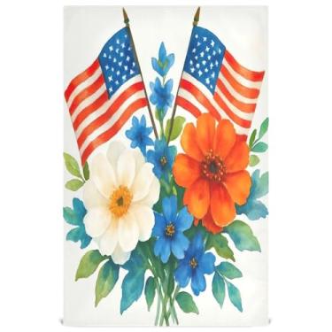 Imagem de Joisal Buquê de aquarela bandeira americana toalha de mão de chá toalhas de prato fofas para decoração de cozinha panos de lavar louça absorventes 45 x 71 cm, 4 pacotes