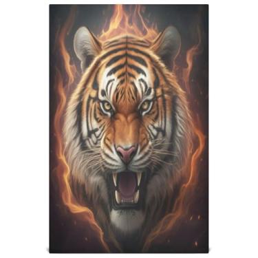 Imagem de Joisal Toalhas de prato rosa para decoração de cozinha, tigre fresco, vivo, fogo, animal, toalha de chá, panos fofos, absorventes macios, 45 x 71 cm, 4 pacotes com 4