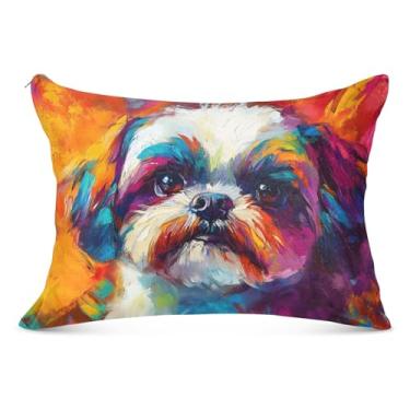 Imagem de Fronha decorativa colorida com estampa de cachorro Pug com zíper padrão king queen size fronha para decoração de cama, tamanho padrão, 51 x 66 cm