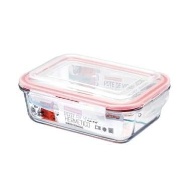 Imagem de Pote de Vidro Retangular com Tampa Hermética, Borosilicato, 1040ml, 22x17x8cm, 4 Travas, Vedação de Silicone, Transparente, para Forno e Microondas