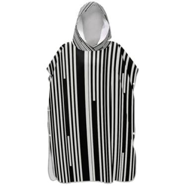 Imagem de Joisal Poncho de surfe com listras pretas e brancas para adultos roupão com capuz toalha de natação bonito absorvente masculino feminino poncho com capuz