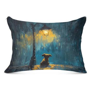 Imagem de Sad Puppy Capa de almofada azul chuva tamanho king size 50 x 76 cm capa de almofada com zíper para a pele resistente a desbotamento e manchas